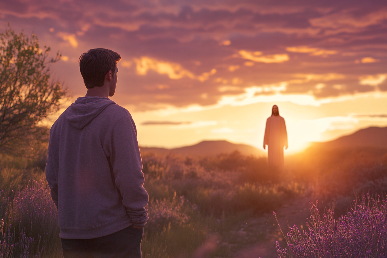 Homem em direção a Jesus Cristo